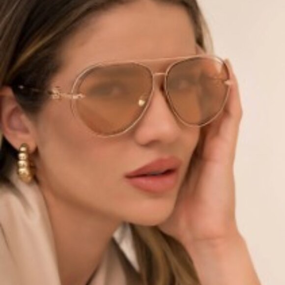 Roberto Cavalli SRC032M 8FCG Sunglasses Gold Aviator Frame, Orange Lenses main image 6
